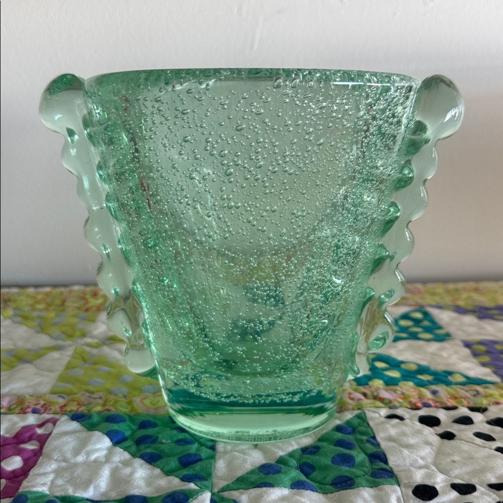 STUNNING French Art Deco Green Glass Vase by Daum (Nancy), 1930s, THICK HEAVY